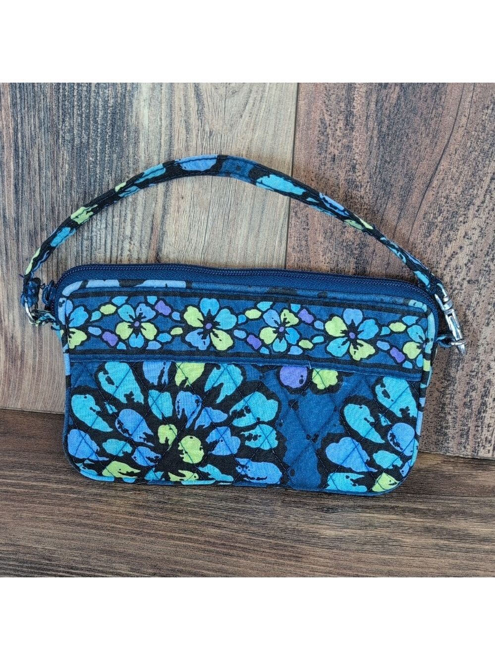 Vera Bradley Blue and Yellow Floral Wristlet Zip Wallet                 M435